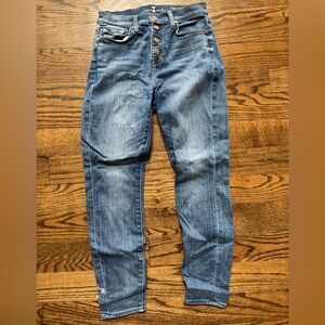 7 For All Mankind High Waist Ankle Skinny Jeans 27 Medium Wash Button Fly Denim